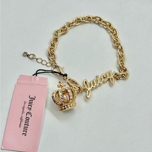 Juicy Couture Script Gold Charm Braclet w Crown